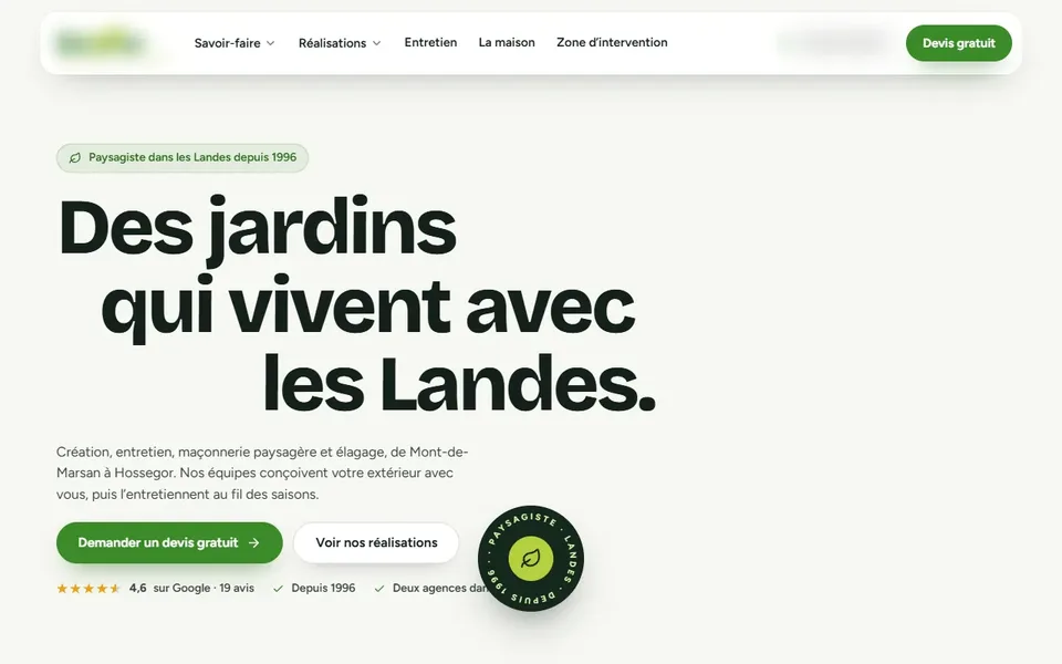 La page d’accueil que nous avons proposée à une entreprise de paysage