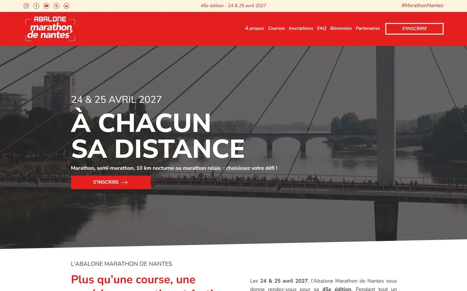 Page d’accueil du site de l’Abalone Marathon de Nantes, « À chacun sa distance »