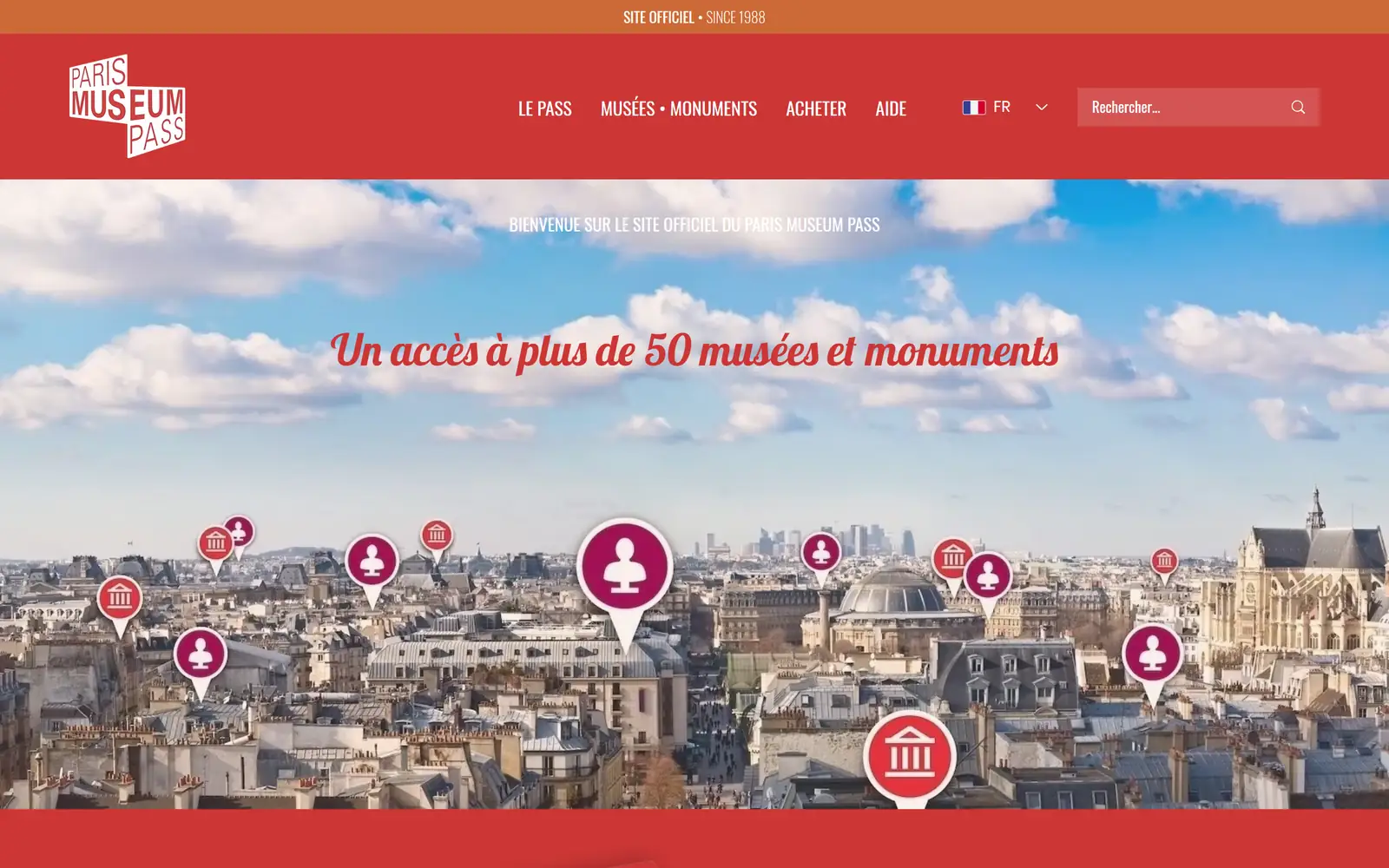 Page d’accueil du site officiel du Paris Museum Pass, « Un accès à plus de 50 musées et monuments »